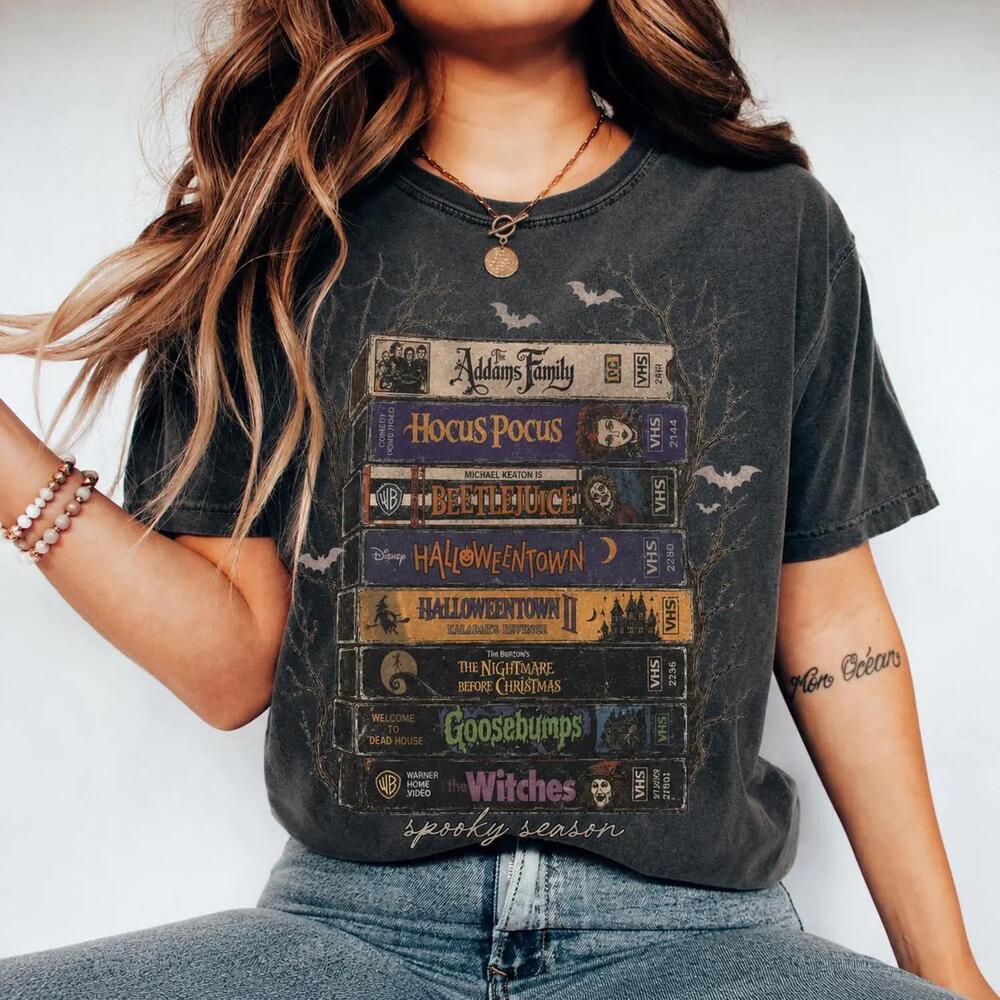 Halloween VHS Stack Retro Spooky Season Disney Movie T Shirt